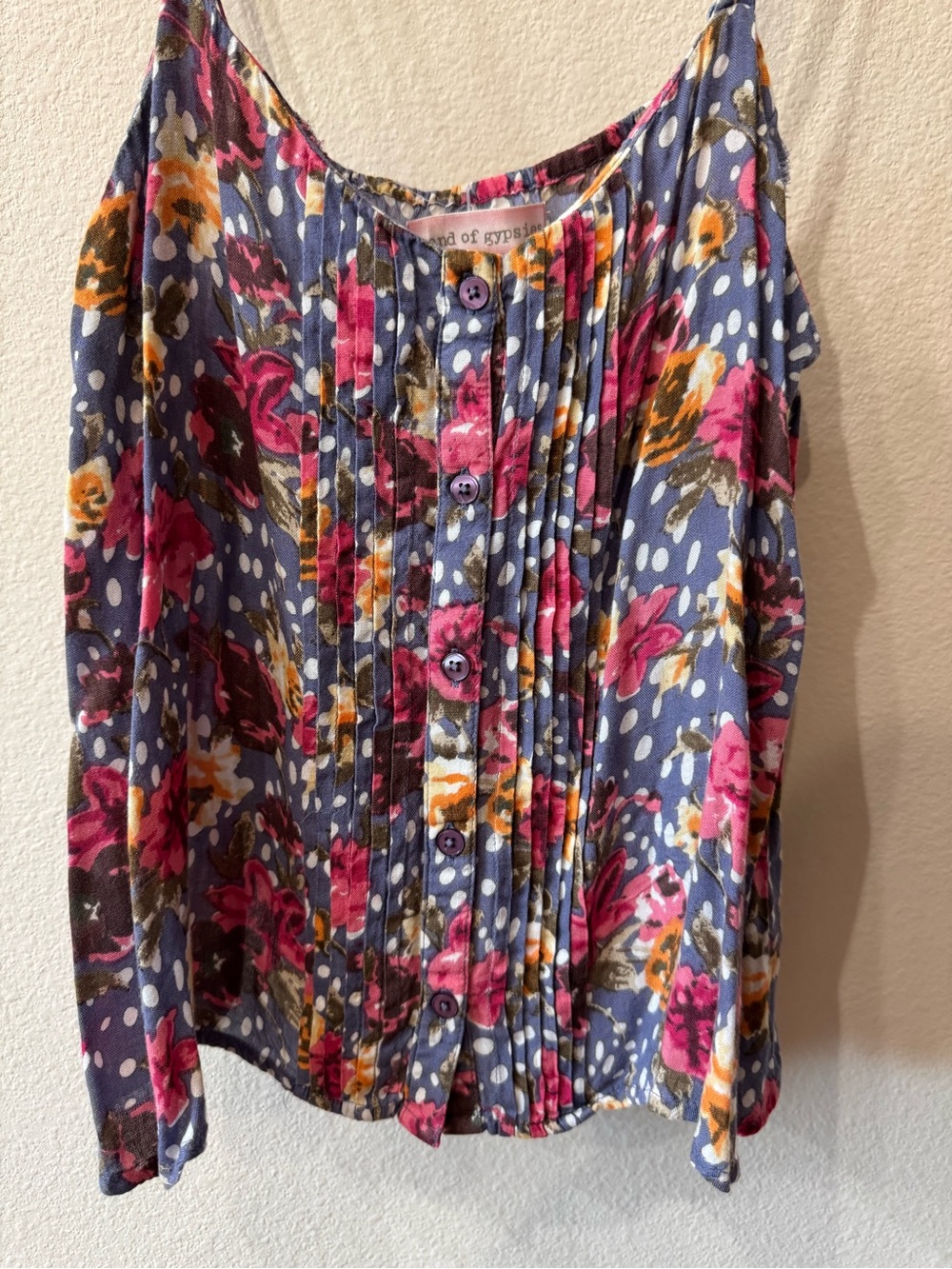 Band of Gypsies Navy Floral & Polka Dots & Delicate Pleated Size Small